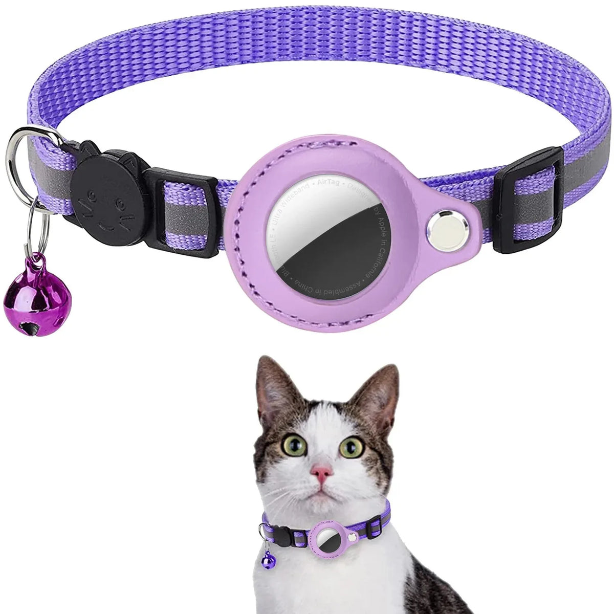 Jelieora Venture reflective nylon cat collar with bell, breakaway safety buckle, GPS tracker holder for kittens and small pets.
