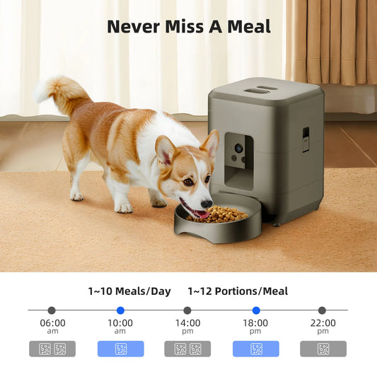 Jelieora Venture 2L automatic pet feeder with Wi-Fi, camera, and remote app control for cats and dogs, no 5V 2A plug included.