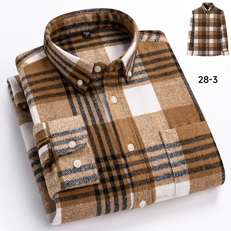 Men's cotton herringbone plaid shirt by Jelieora Venture, featuring a classic pattern and sizes up to 7XL, shown in the image.