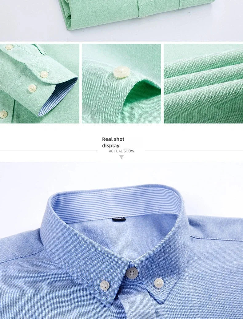 Men's slim fit Oxford shirt by Jelieora Venture, shown in classic white with button-down collar and tailored fit.