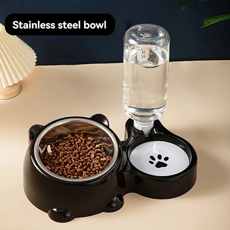 Jelieora Venture automatic pet feeder and water dispenser for cats and dogs with slanted mouth, no batteries or power needed.