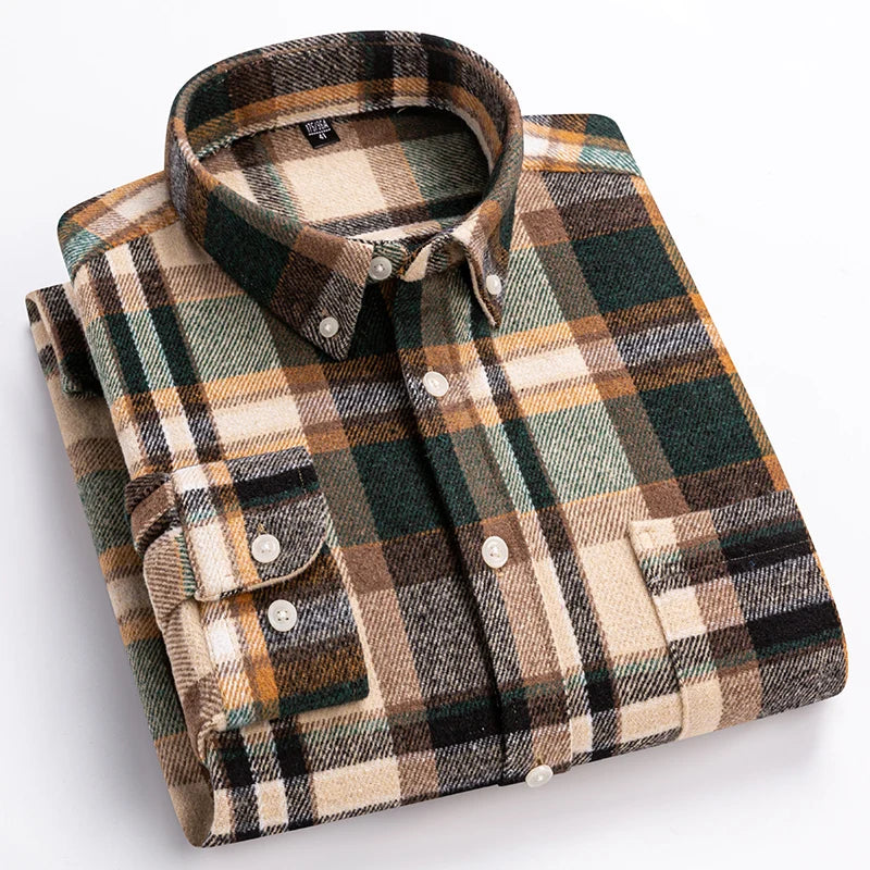 Men's 100% cotton herringbone plaid shirt by Jelieora Venture, featuring a classic pattern and available in sizes up to 7XL.