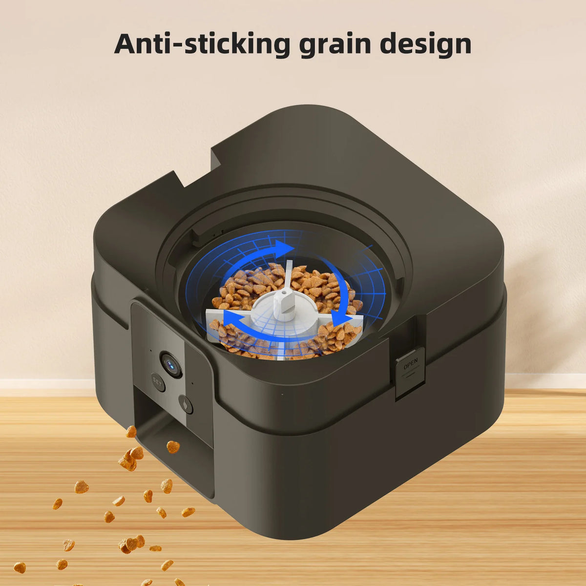 Jelieora Venture 2L automatic pet feeder for cats and dogs with Wi-Fi, camera, and remote app control, no power plug included.