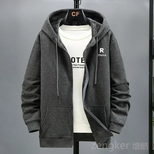 Men's plus size hooded zip sweatshirt by Jelieora Venture, featuring a front zipper and comfortable fit in a casual style.