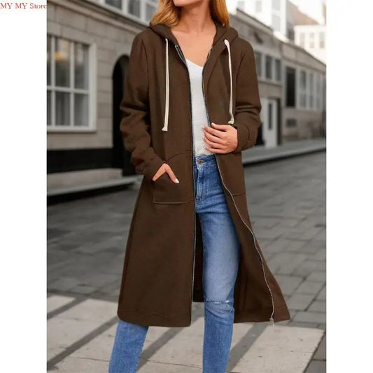 Jelieora Venture women's full zip hooded coat in dark color, featuring a cozy hood and front zipper for warmth and style.