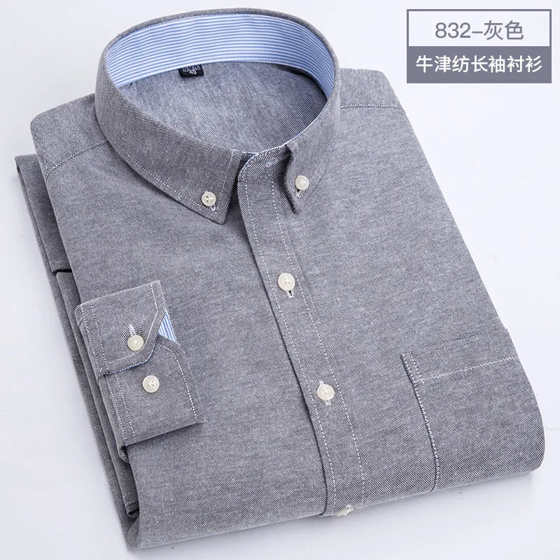 Men's slim fit Oxford shirt by Jelieora Venture, shown in classic white with button-down collar and long sleeves.