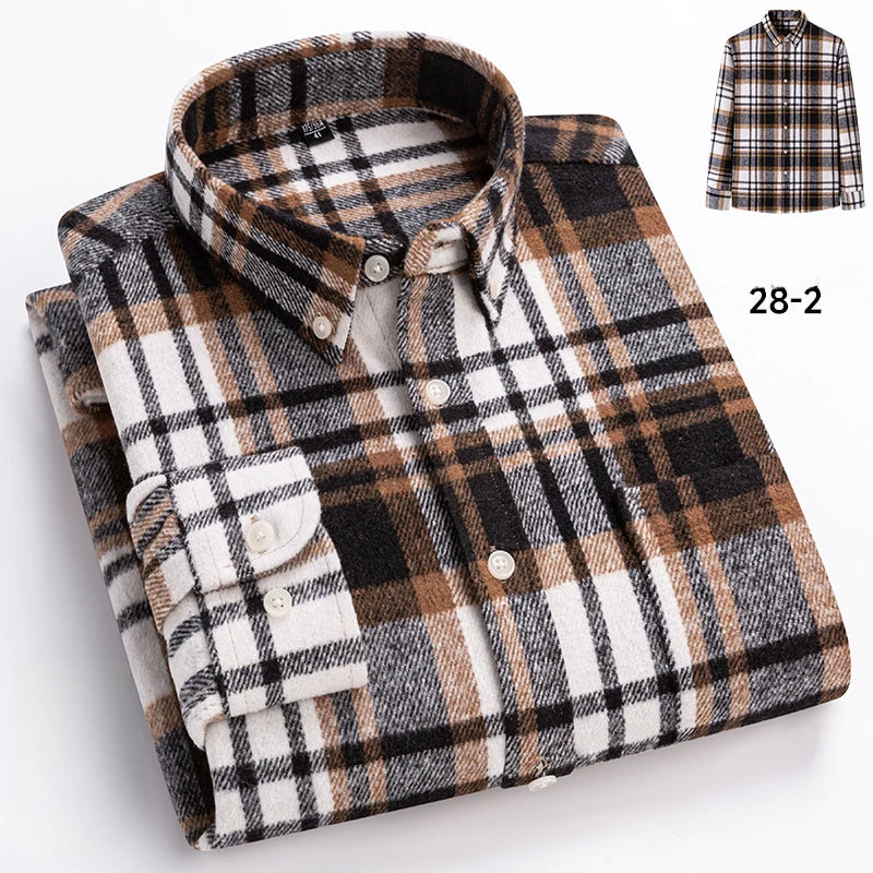 Men's 100% cotton herringbone plaid shirt by Jelieora Venture, featuring a classic pattern, long sleeves, and available in sizes up to 7XL.