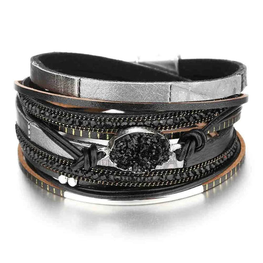 Elevate Your Style with Our Women's Colour Blocking Bracelet - Multi-Layer Leather & Magnetic Clasp