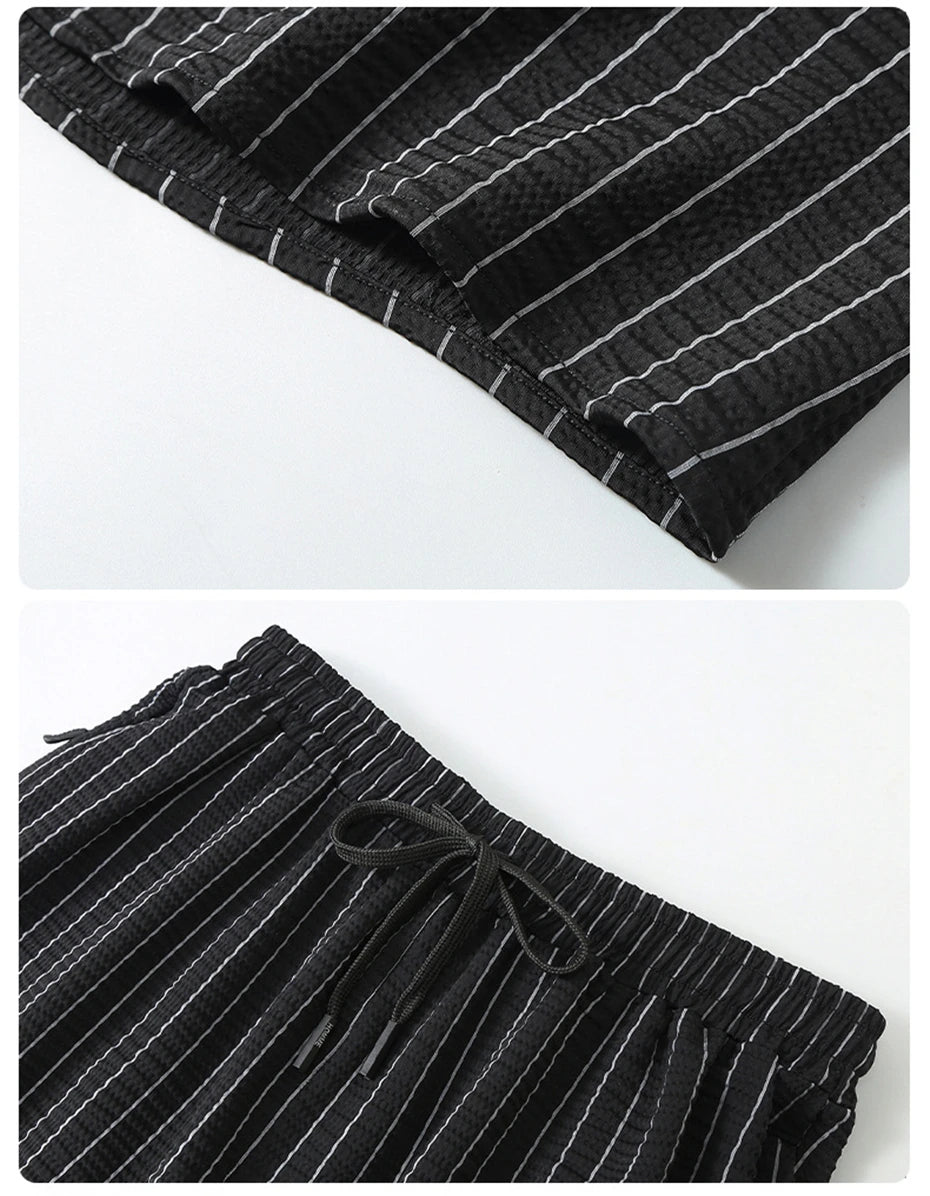Men's plus size stripe shirt and shorts set by Jelieora Venture, summer co-ord in 4XL–11XL, featuring bold striped pattern