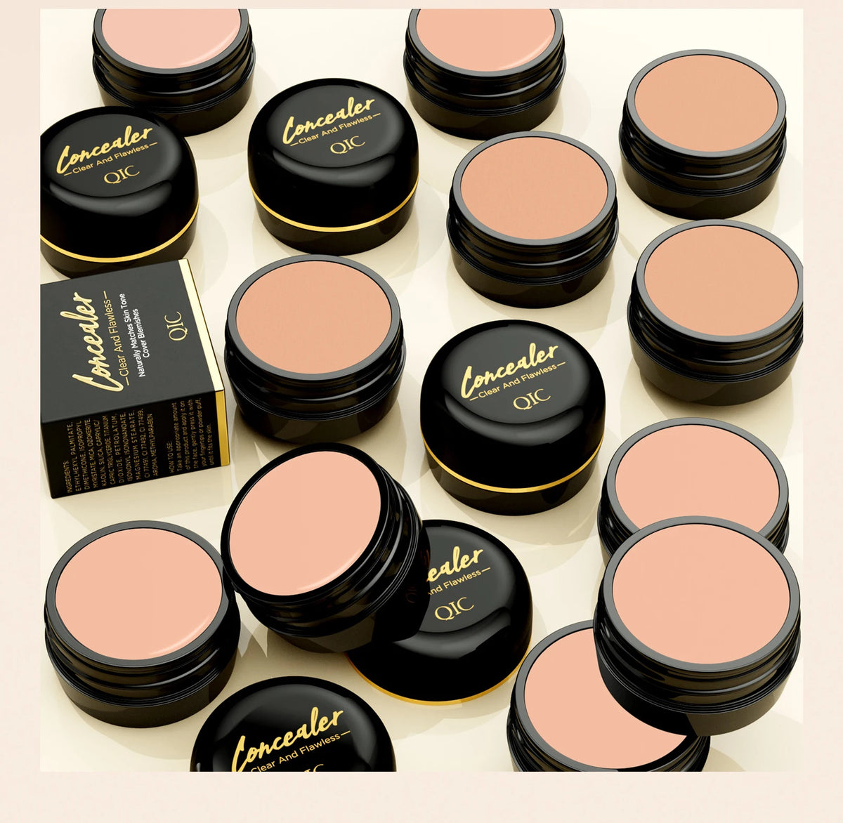 Jelieora Venture full coverage concealer and contour cream in a makeup compact with applicator brush.