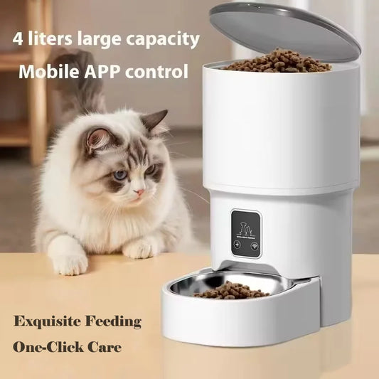 Jelieora Venture automatic pet feeder for dogs and cats with smart timer, remote control, and visible food dispenser for puppy and kitten care.