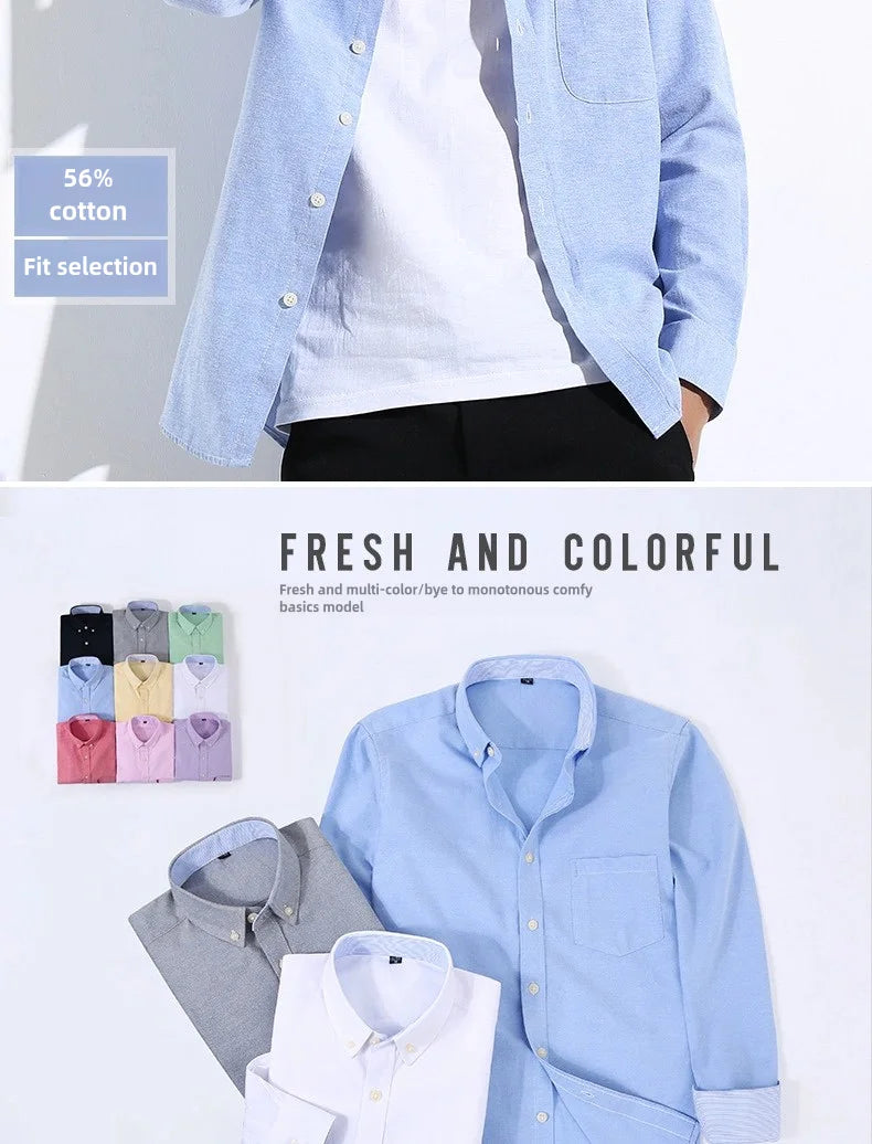 Men's slim fit Oxford shirt by Jelieora Venture, shown in a classic button-down design with a crisp collar and long sleeves.