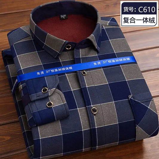 Men's fleece-lined plaid shirt jacket by Jelieora Venture, featuring a classic checkered pattern and cozy interior for cold weather.