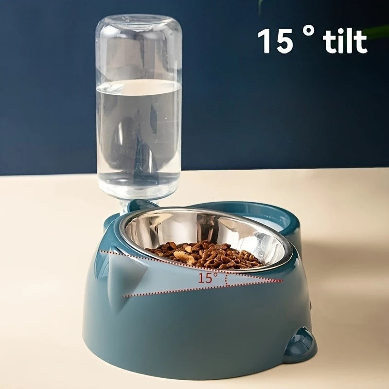 Jelieora Venture automatic pet feeder and water dispenser for cats and dogs with slanted mouth, no batteries or power needed.