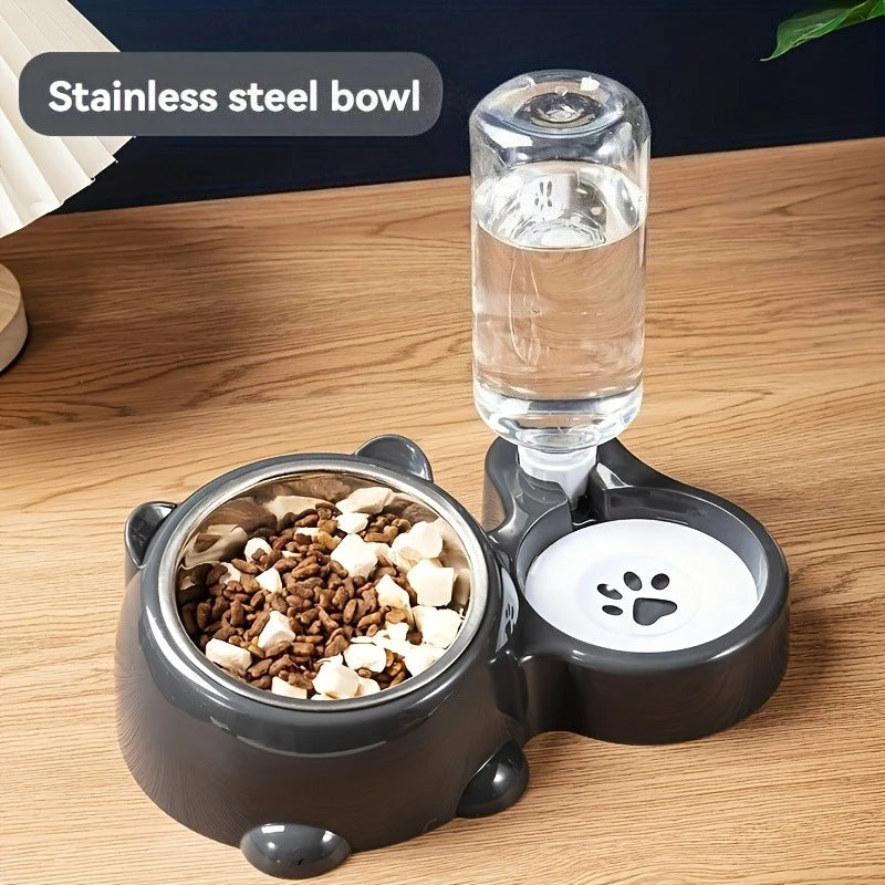 Jelieora Venture automatic pet feeder and water dispenser for cats and dogs with slanted mouth, no batteries or power needed.