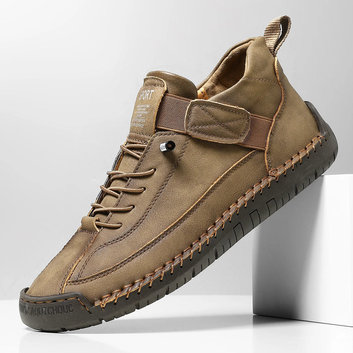 Unisex retro slip-on loafers in brown PU leather by Jelieora Venture, showing a close-up of the stylish footwear.