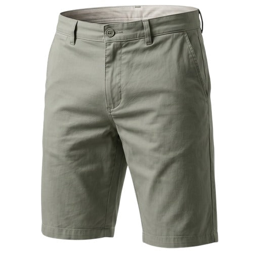 Men's green cotton chino shorts from Ek Wholesale, casual fit with side pockets and adjustable waistband.