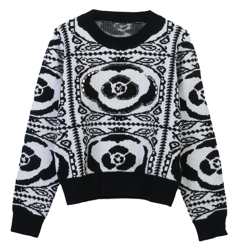 Women's Contrasting Jacquard Knitted Pullover Sweater