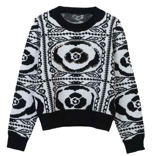 Women's Contrasting Jacquard Knitted Pullover Sweater