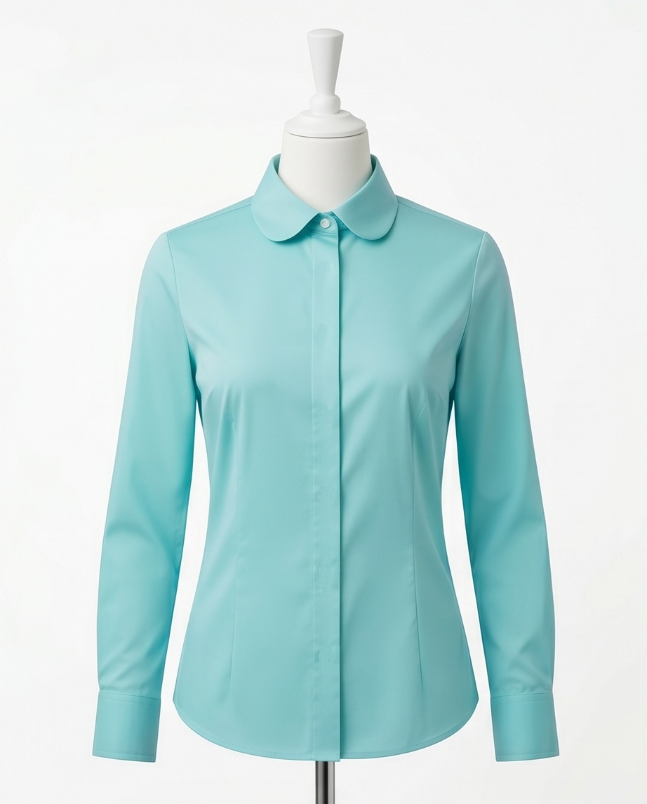 Women's aqua cotton shirt by Pamoni, featuring a relaxed fit and breathable fabric, shown on a model.