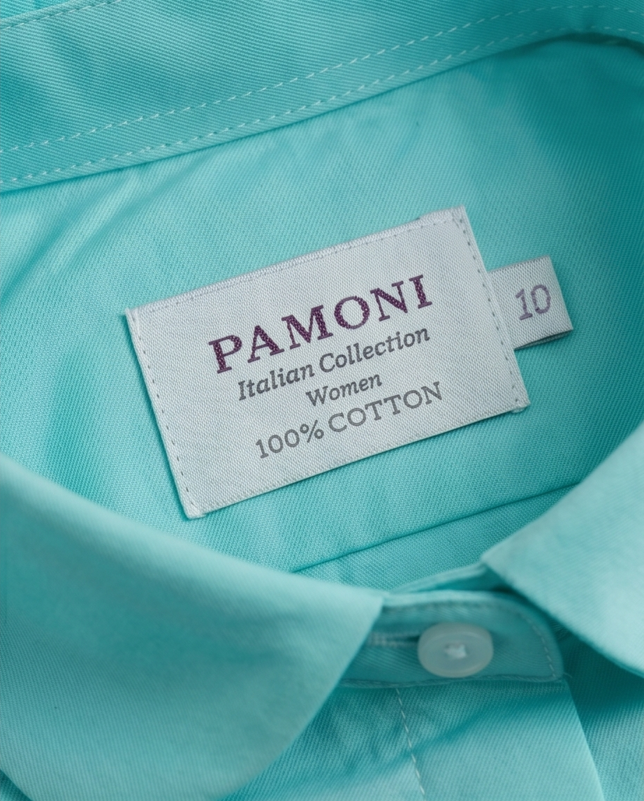 Women's Aqua Cotton Shirt by Pamoni, featuring a lightweight, breathable fabric with a relaxed fit and short sleeves.