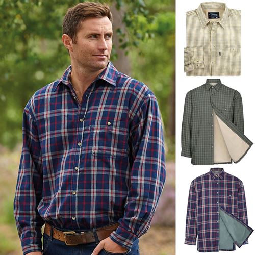 Champion men's fleece-lined check shirt, casual button-up with plaid pattern and cozy interior, ideal for cold weather.