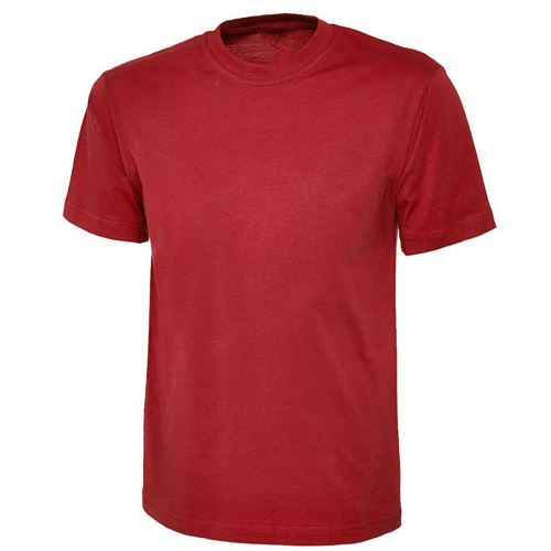 Adult cotton T-shirt by Ek Wholesale, plain white T-shirt with short sleeves and round neckline, front view.