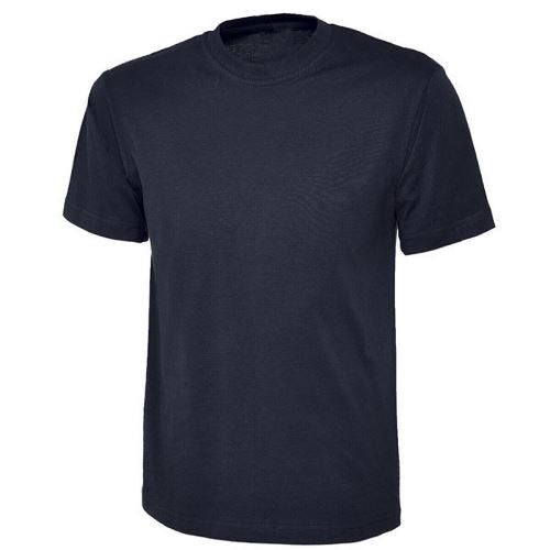 Adults cotton T-shirt from Ek Wholesale, plain white T-shirt displayed on a hanger, soft fabric and classic fit.