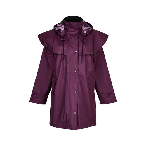 Ladies waterproof riding coat by Champion, black, with a high collar and front zipper, designed for riding in wet weather.