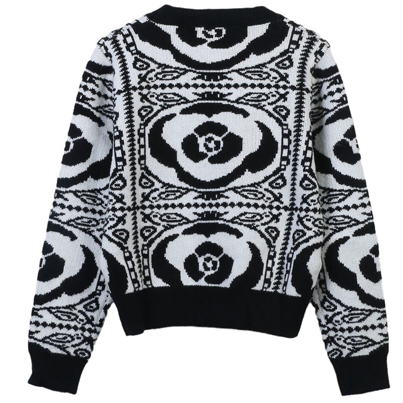 Women's Contrasting Jacquard Knitted Pullover Sweater