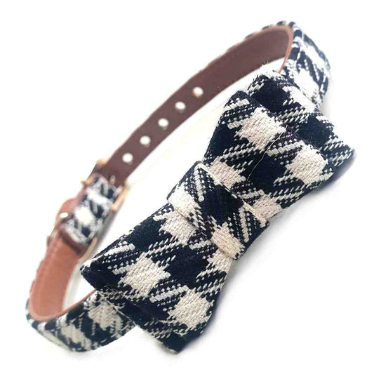 Designer Black and White Dog Collar with Bow - Perfect for Stylish Pets