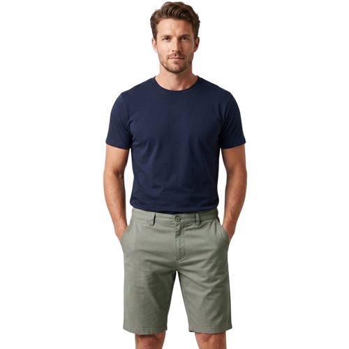 Men's green cotton chino shorts by Ek Wholesale, front view showing casual fit and classic style.
