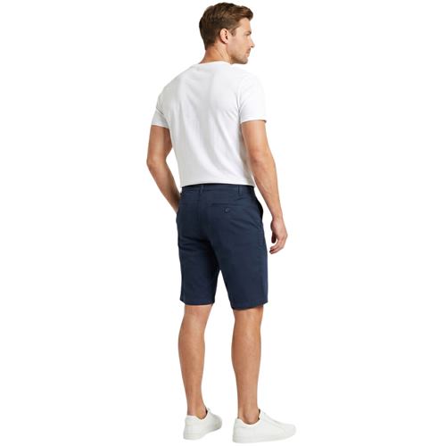 Men's navy cotton chino shorts by Ek Wholesale, casual fit with front pockets and belt loops.