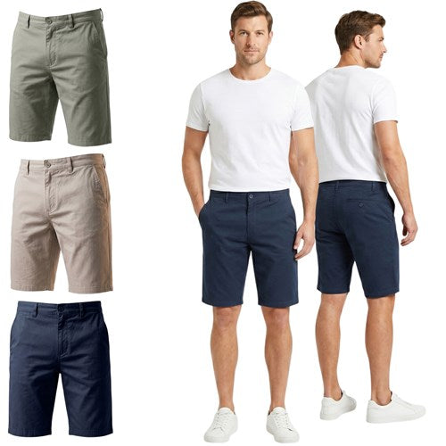Men's cotton chino shorts in classic style, featuring a relaxed fit and neutral color, by Ek Wholesale.