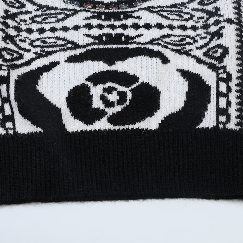 Women's Contrasting Jacquard Knitted Pullover Sweater