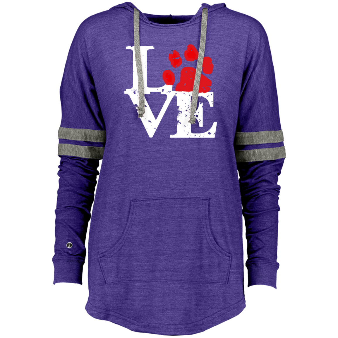 Ladies hooded pullover sweatshirt with love paw design by CustomCat, featuring a comfortable fit and stylish look.