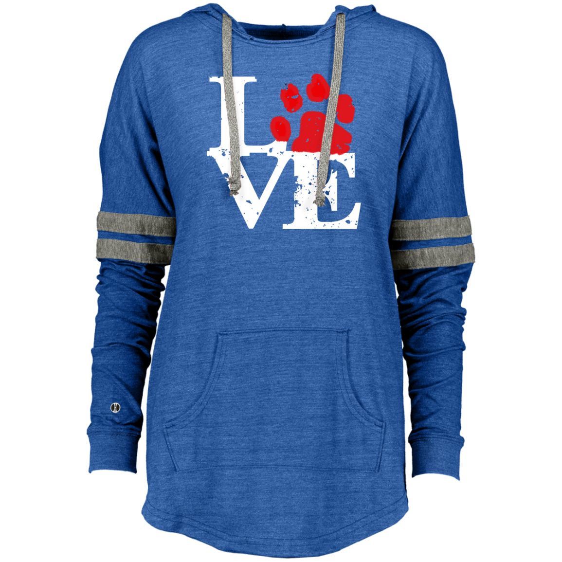 Ladies hooded pullover sweatshirt with love paw design by CustomCat, featuring a cozy fit and stylish look.