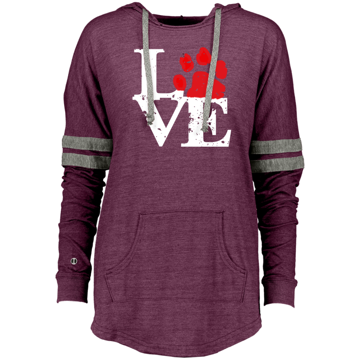 Ladies hooded pullover sweatshirt with a love paw design from CustomCat, featuring a cozy hood and casual fit.