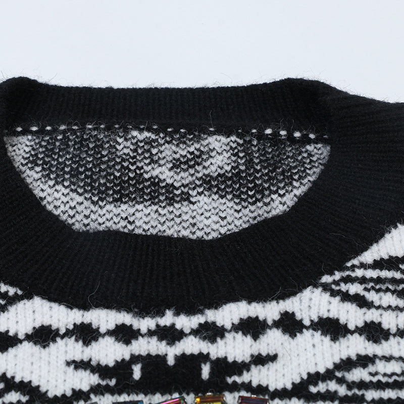 Women's Contrasting Jacquard Knitted Pullover Sweater
