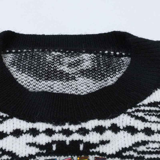 Women's Contrasting Jacquard Knitted Pullover Sweater