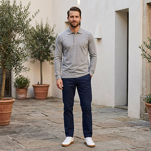 Mens Long Sleeve Polo Shirt UK | Classic Cotton Polo Top