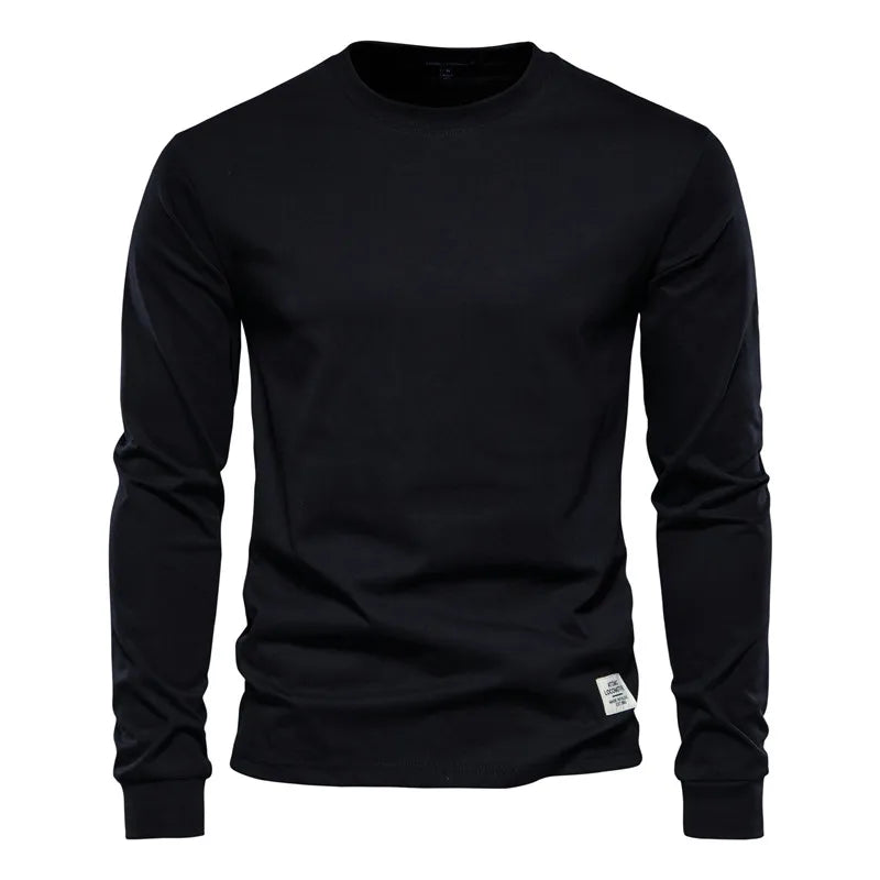 Men's cotton long sleeve T-shirt by Jelieora Venture, shown in a neutral color with a relaxed fit and simple round neckline.