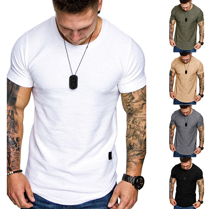 Men's longline hip hop T-shirt with curved hem by Jelieora Venture, featuring a relaxed fit and streetwear style.