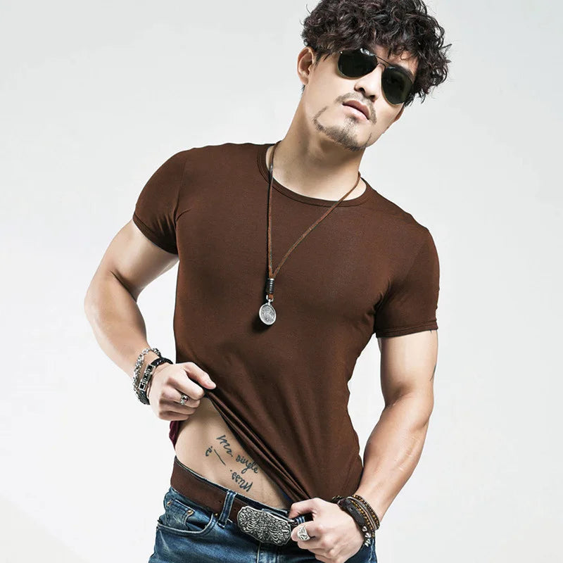 Men's V-neck fitness T-shirt by Jelieora Venture, shown in black with a slim fit and athletic design for active wear.