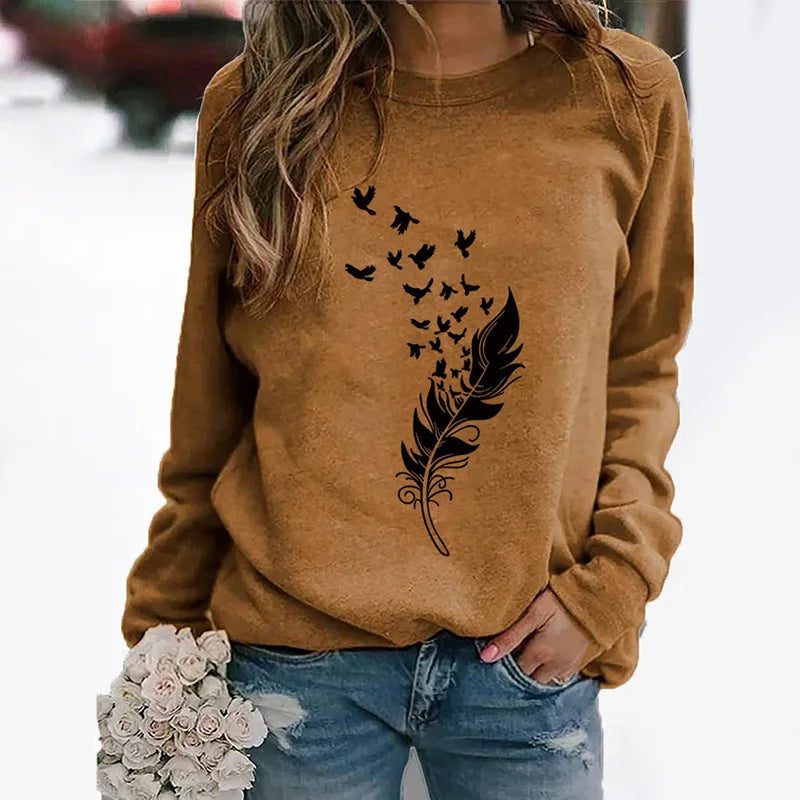 Women's printed long sleeve sweatshirt by Jelieora Venture, featuring a colorful pattern and comfortable fit.