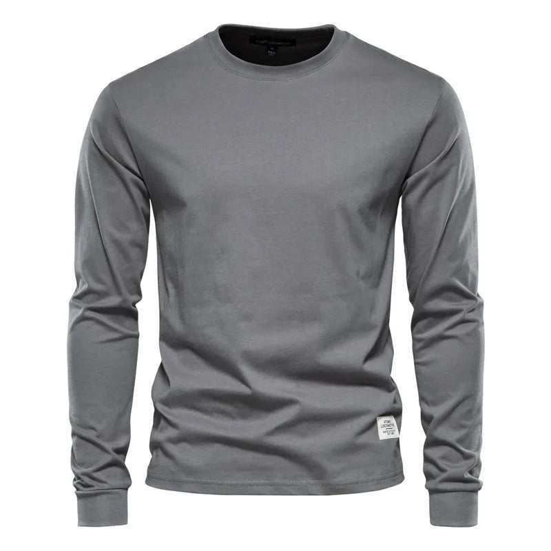 Men's cotton long sleeve T-shirt by Jelieora Venture, shown in a neutral color with a classic fit and smooth fabric texture.
