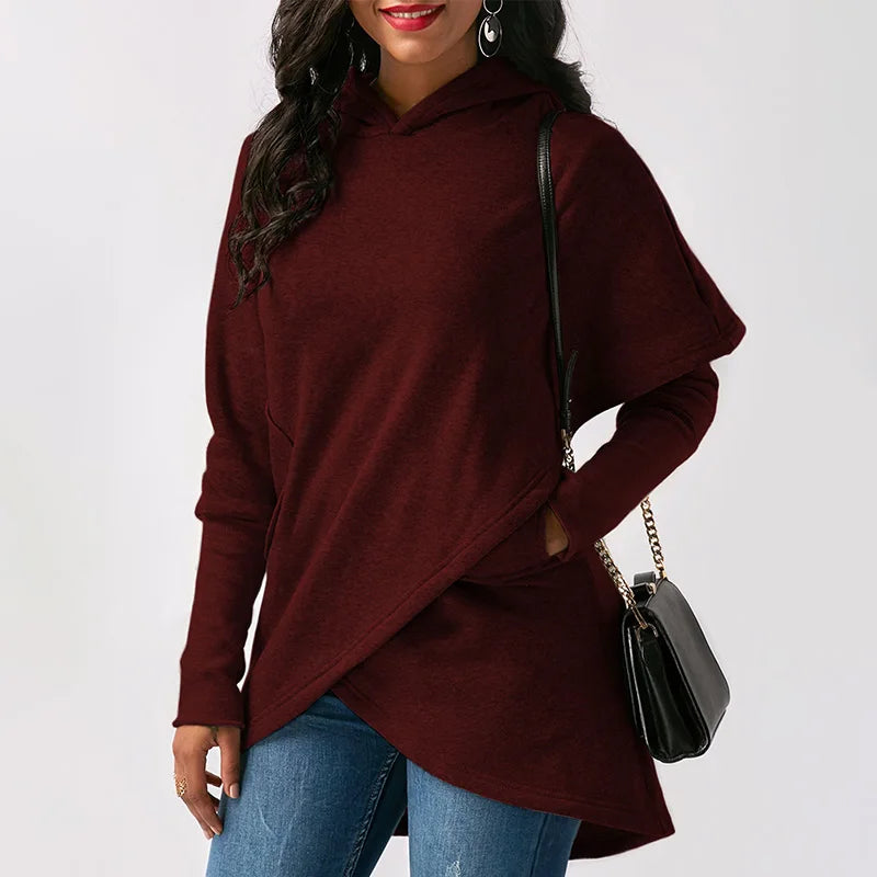 Women's asymmetric zip hoodie sweatshirt by Jelieora Venture featuring a stylish design and a front zipper detail.