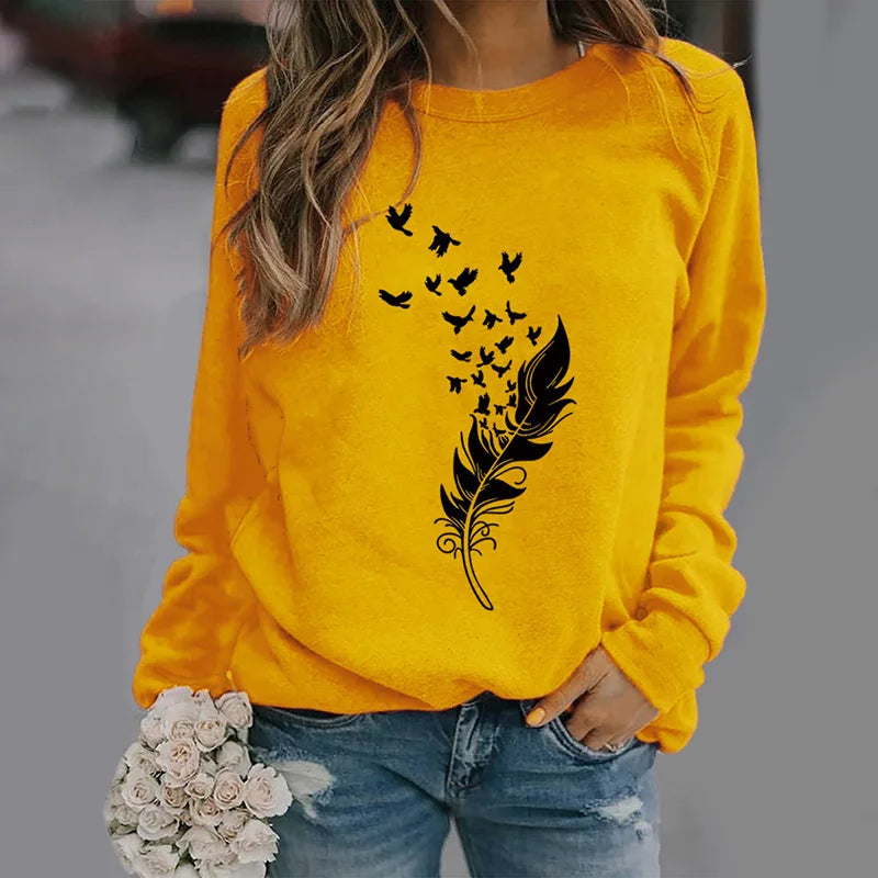 Women's printed long sleeve sweatshirt by Jelieora Venture featuring colorful floral design and comfortable fit.