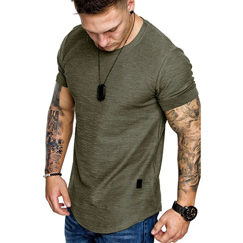 Men's longline hip hop T-shirt with curved hem by Jelieora Venture, featuring a stylish and relaxed fit.
