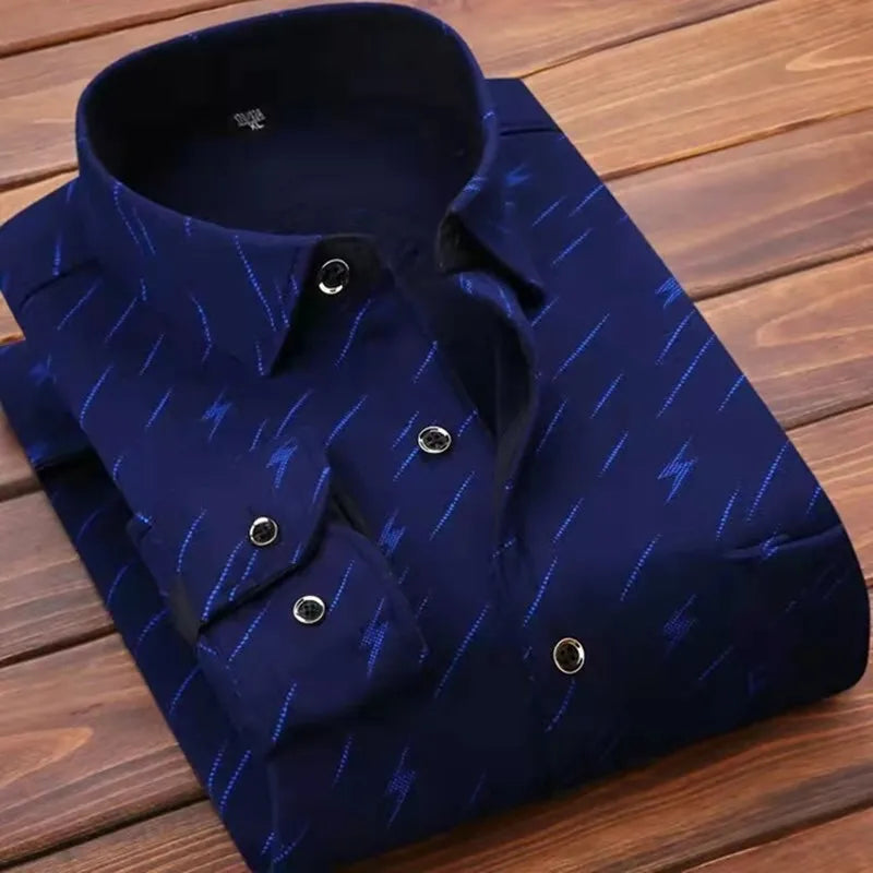 Men's slim fit striped long sleeve shirt by Jelieora Venture, featuring a classic design and button-down front.